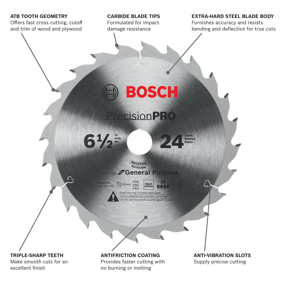 Bosch 6-1/2 In. 24-Tooth Precision Pro Series Track Saw Blade PRO624TS from Bosch