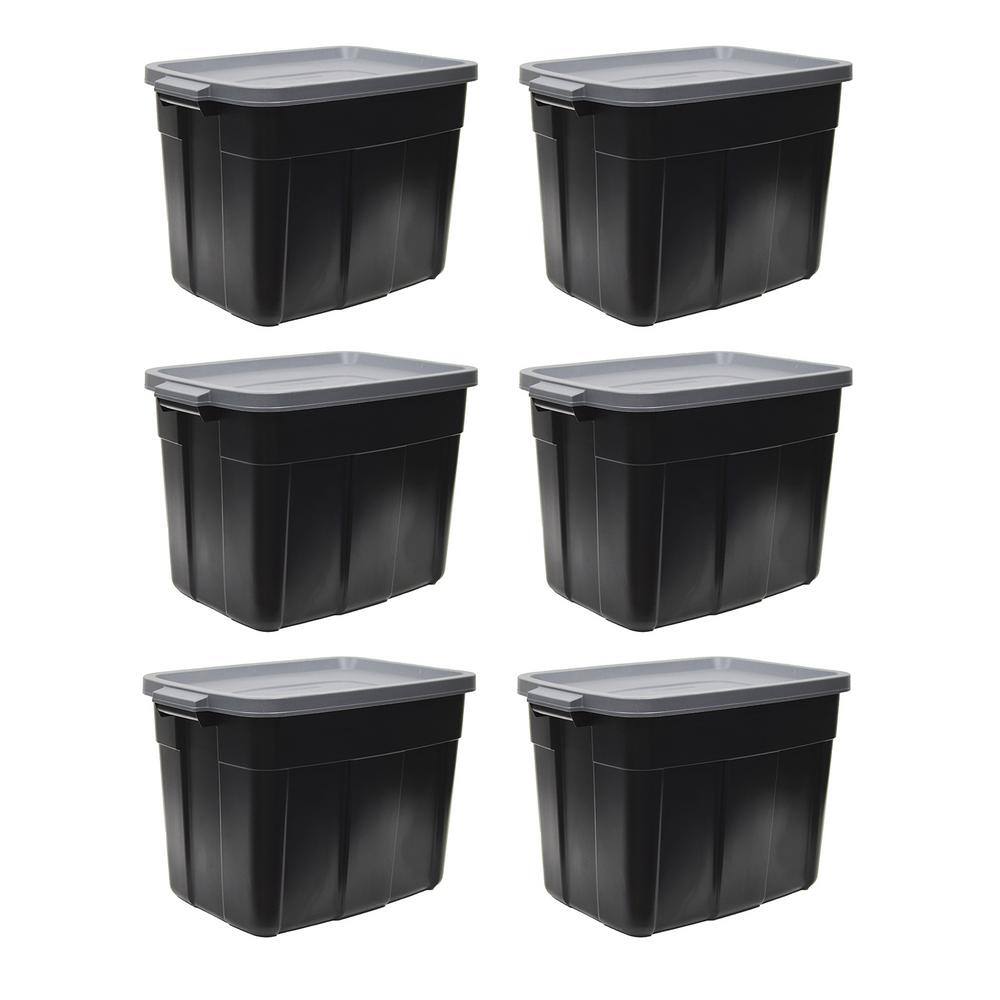 Rubbermaid Roughneck 18-Gal. Storage Tote Container Organizer in BlackCool Gray (6-Pack) RMRT180057-6pack