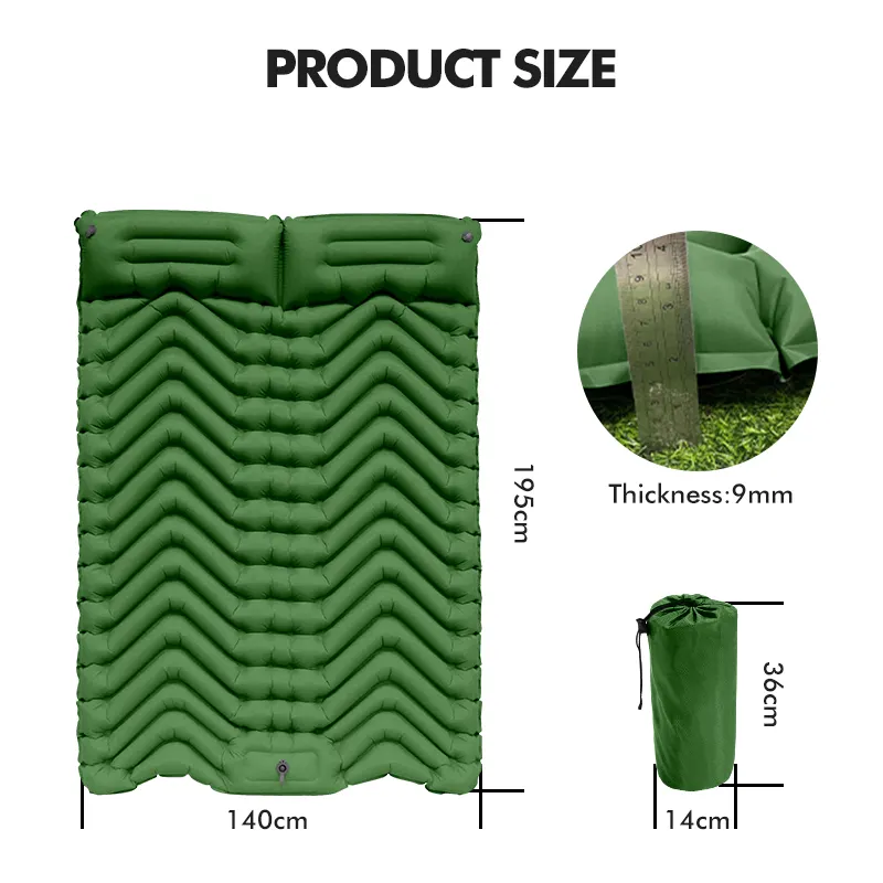 KingGear Camping Pad 2 Person with Pillow Built in Foot Pump Inflatable Sleeping Mat Double Sleeping Pad for Camping Hiking