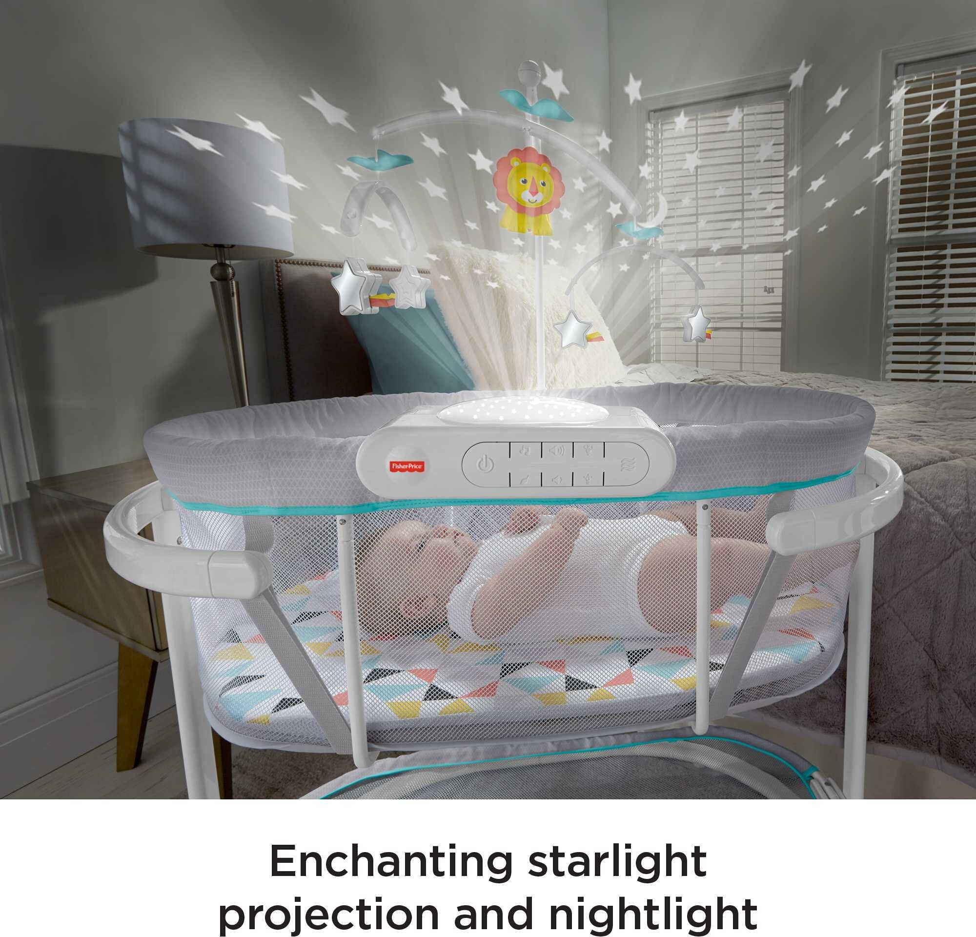 Fisher-Price Soothing Motions Bassinet for Baby with Lights Music & Vibrations, Windmill