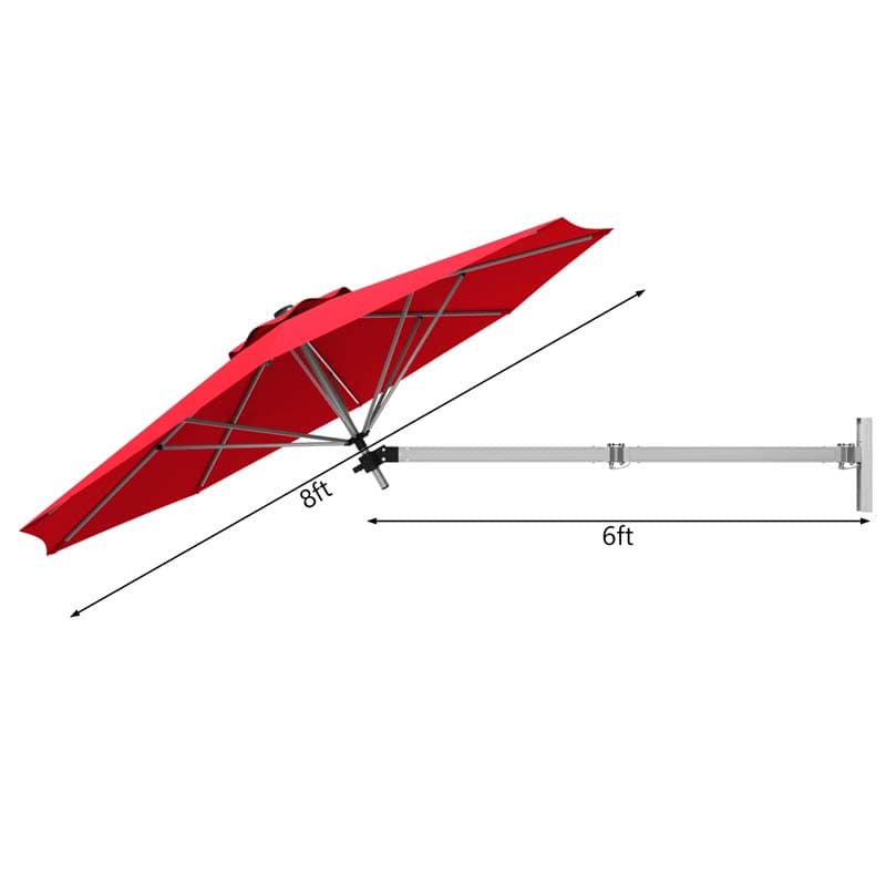 8 FT Patio Wall Mounted Umbrella with Adjustable Pole, Outdoor Tilting Sunshade Umbrella with Wind Vent