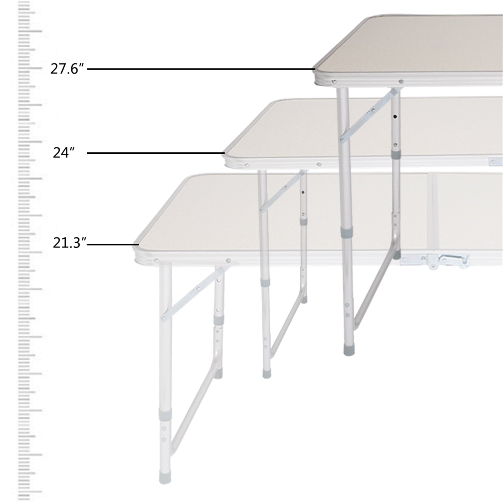 uhomepro Folding Table， Heavy Duty Indoor Outdoor Portable Table， Adjustable Height Aluminum Folding Table w/ Handle， Indoor Outdoor Party Patio Camping Picnic Table， 47