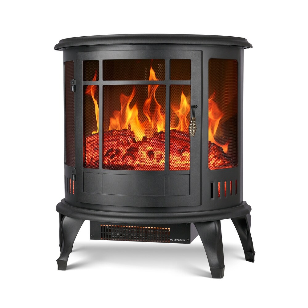 25 in Freestanding Cylindrical Electric Fireplace Stove/Heater with Adjustable 3D Flame Effect and Overheating Protection