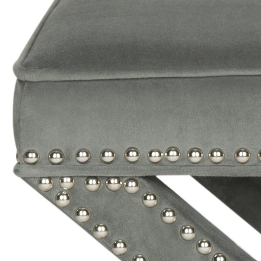 Arnold Velvet Ottoman  Silver Nail Heads Gray   Transitional   Footstools And Ottomans   by Rustic Home Furniture Deco  Houzz