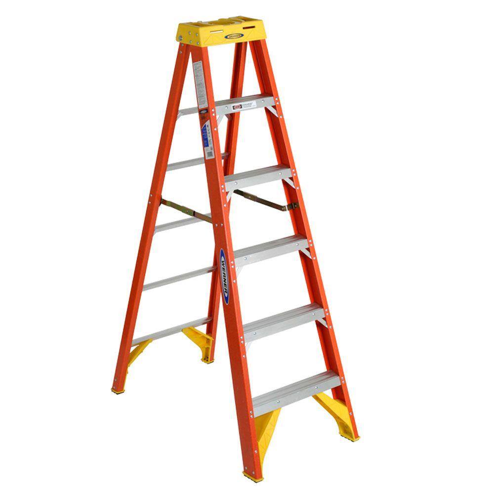 Werner 6 ft. Fiberglass Step Ladder (10 ft. Reach Height) 300 lbs. Load Capacity Type IA Duty Rating 6206