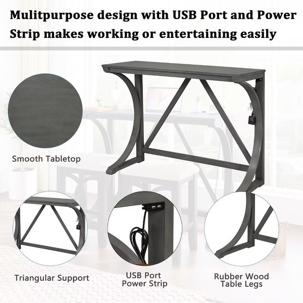 Counter Height Dining Table Set with USB Port and Upholstered Stools