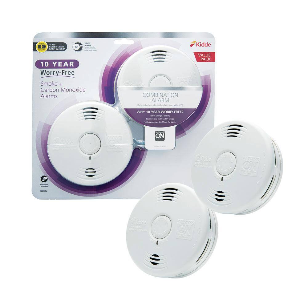 Kidde 10-Year Worry Free Smoke  Carbon Monoxide Detector Lithium Battery Powered with Voice Alarm 2-Pack 21029621