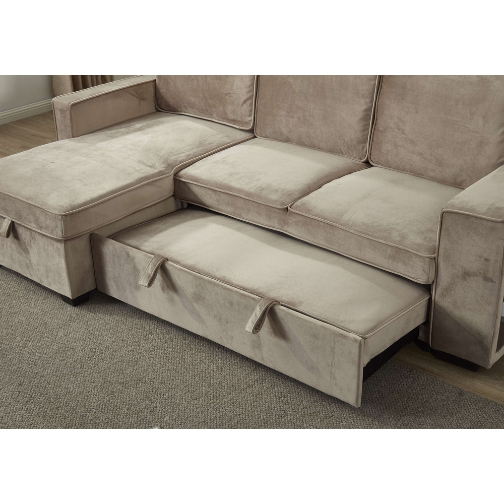 Velvet Sectional Sofa Reversible Chaise with Pull out Sleeper