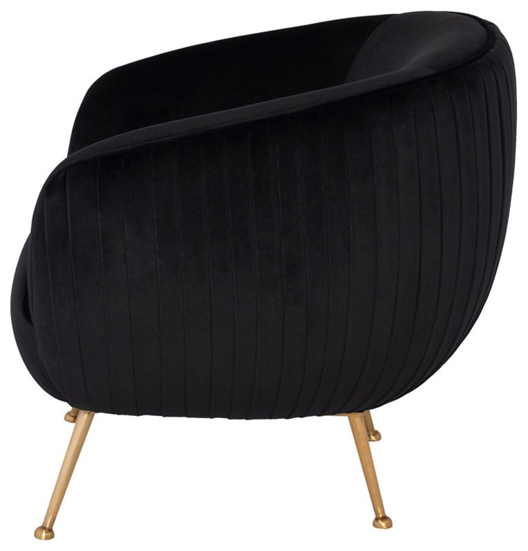 Maimun Occasional Chair Black Velour Seat Brushed Gold   Midcentury   Armchairs And Accent Chairs   by Peachtree Fine Furniture  Houzz