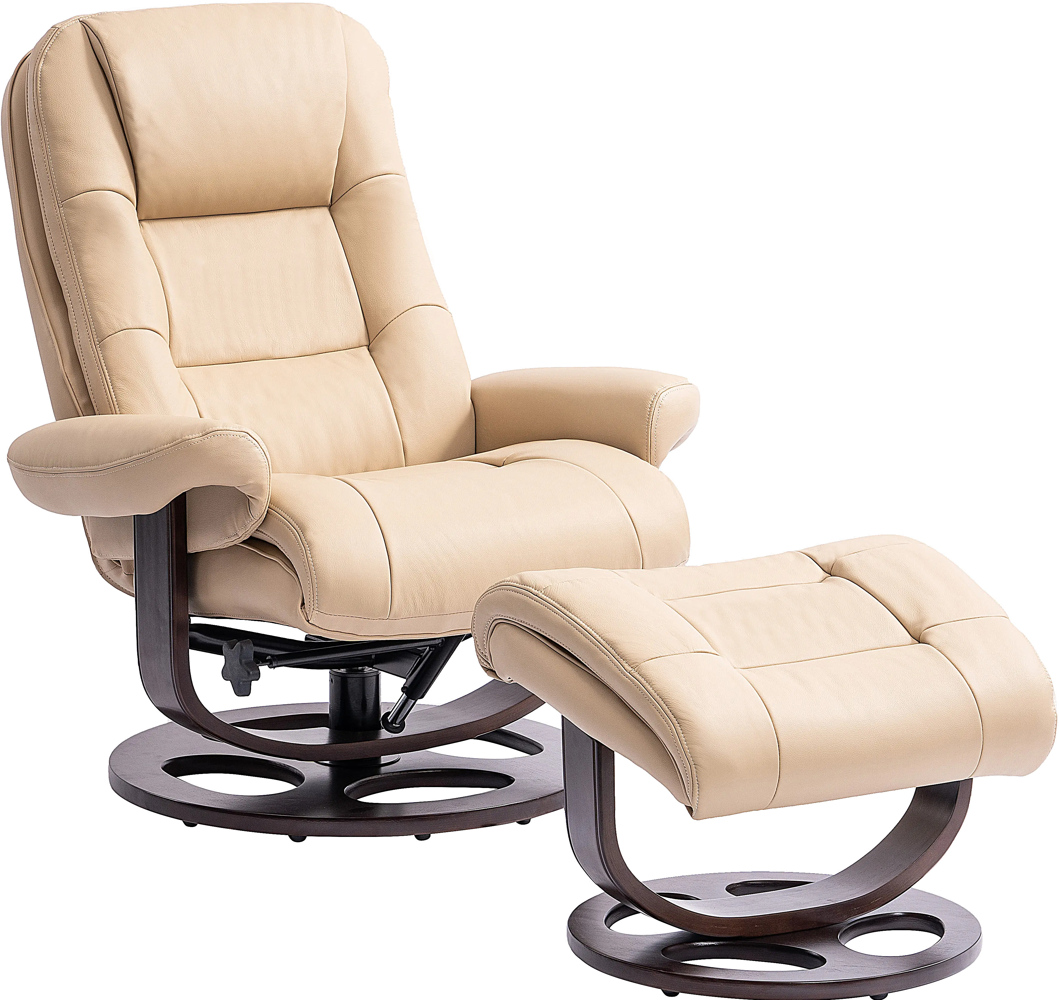 Wasatch Ivory Leather Swivel Recliner with Matching Ottoman