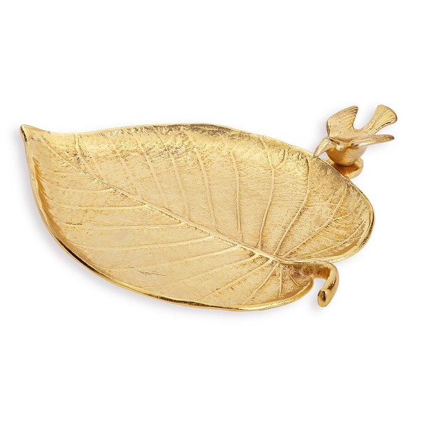 Classic Touch Gold Leaf Tray With Bird