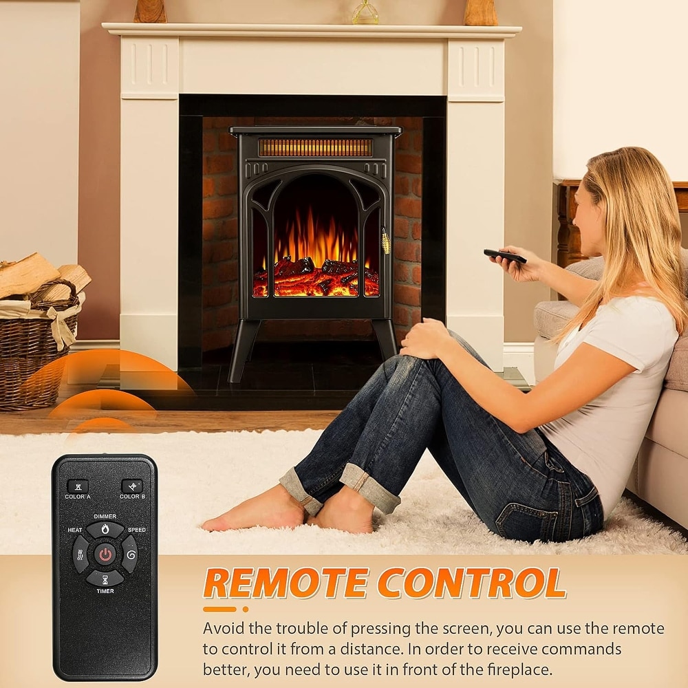 16 Inch Electric Fireplace  Freestanding Fireplace Stove with 3D Flame Effect Remote  Black