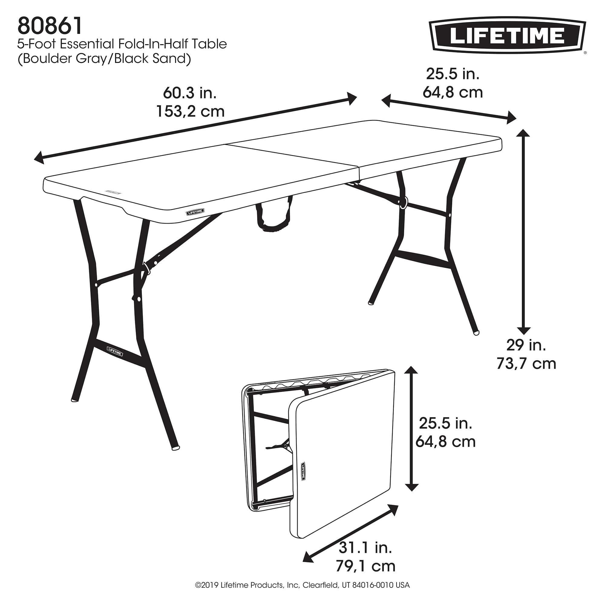 Lifetime 5-Foot Fold-In-Half Table, Gray (80861)