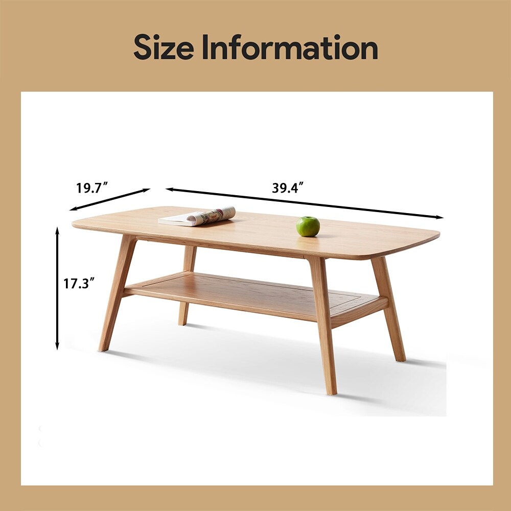 Solid Wood Coffee Table  Simple Elegant Center Table  Oak   39“