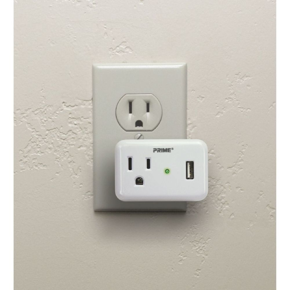 Prime 3 Prong 1 Outlet with 1 Port USB Charger ;