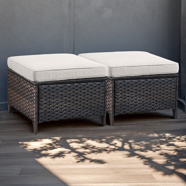 Wicker Rattan Ottoman Outdoor Patio Ottoman