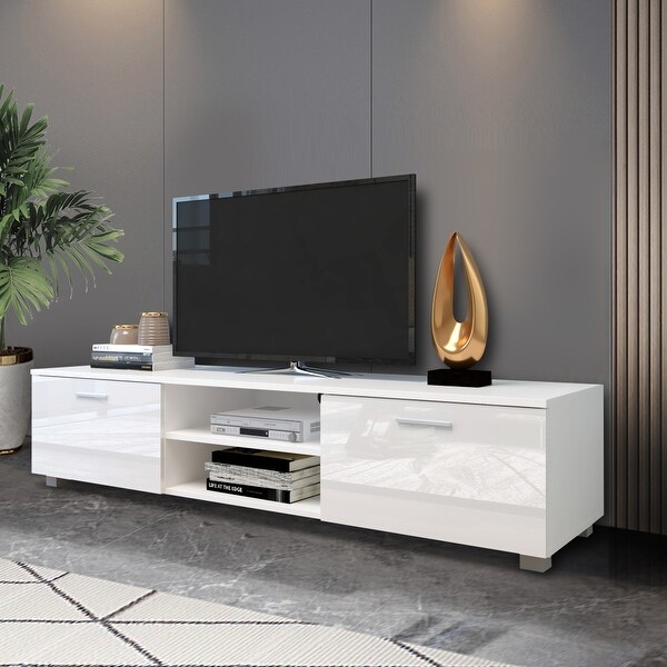 63 inch TV Stand Media Storage Console Entertainment Center with 2-Tier Middle Shelf and 2 Large-Capacity Side Door Cabinets