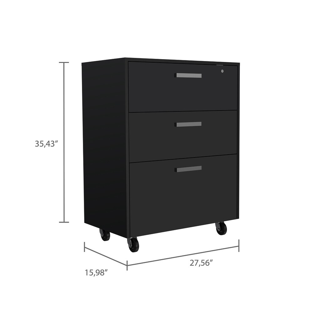 Storage Cabinet   Superior Top  Drawer Base Cabinet  Three Drawers  Four Casters  Black