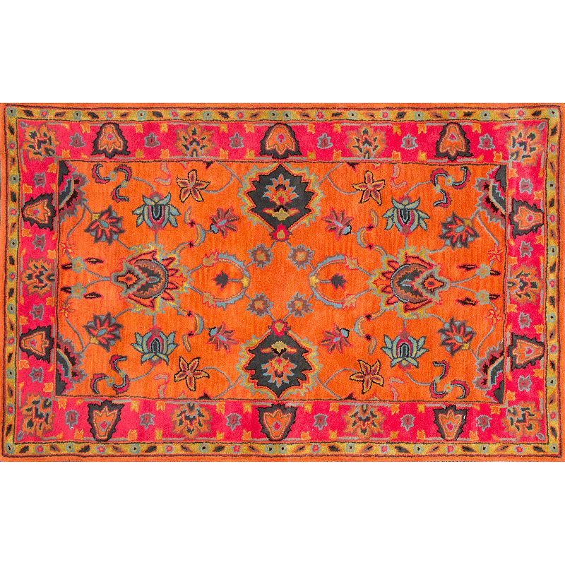 nuLOOM Overdyed Framed Floral Wool Rug