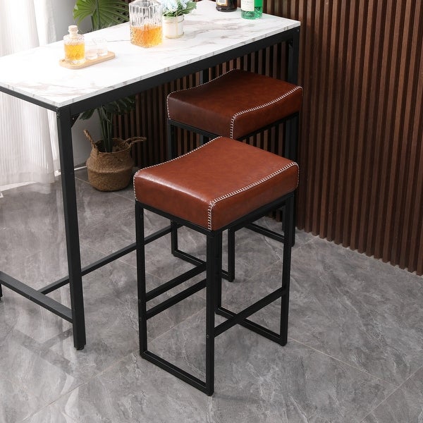 Backless Set of 2 Counter Height Barstools PU Leather Bar Stool