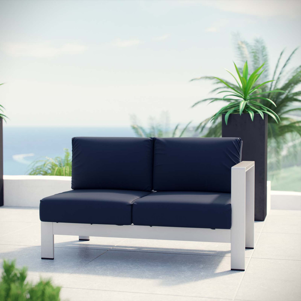 Shore Right Arm Corner Sectional Outdoor Aluminum Loveseat   Contemporary   Outdoor Loveseats   by Modway  Houzz