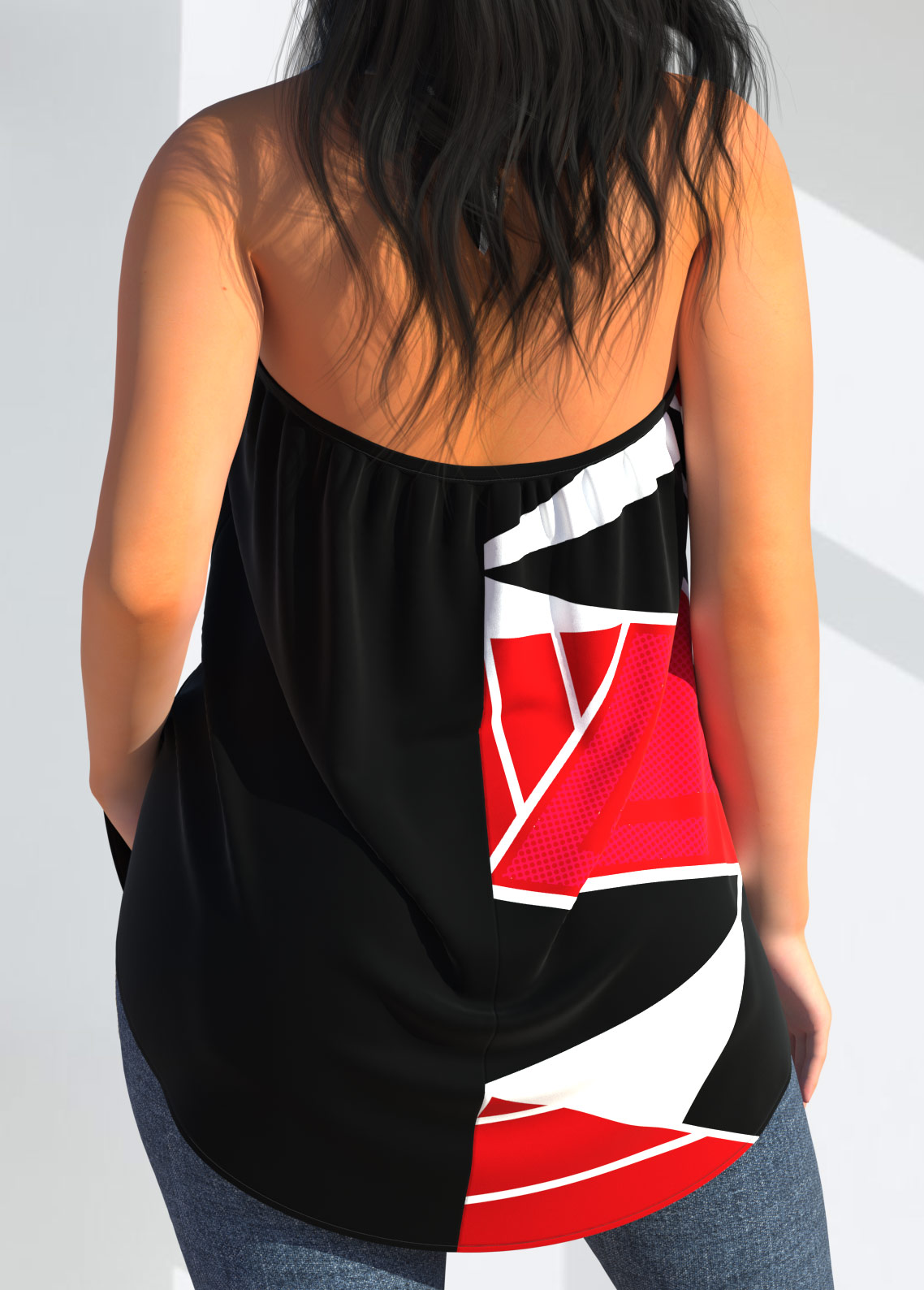 Halter Geometric Print Black Cross Tank Top