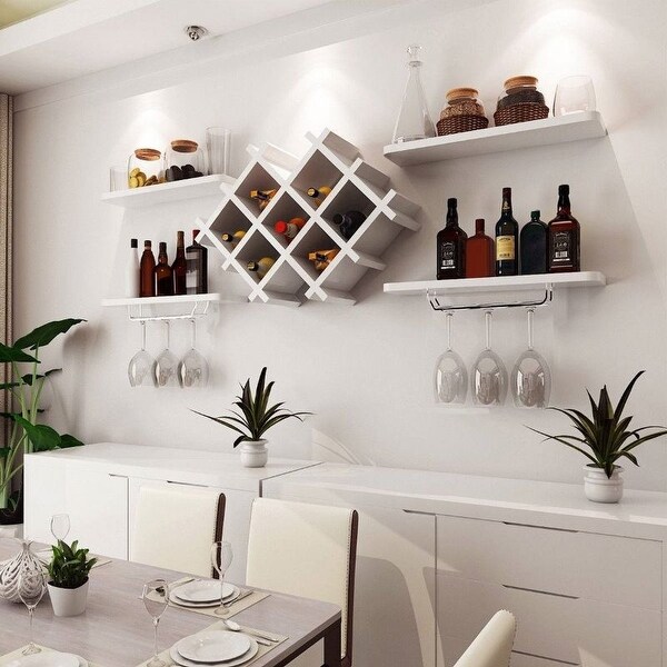 White 5 Piece Wall Mounted Wine Rack Set with Storage Shelves - 20.3