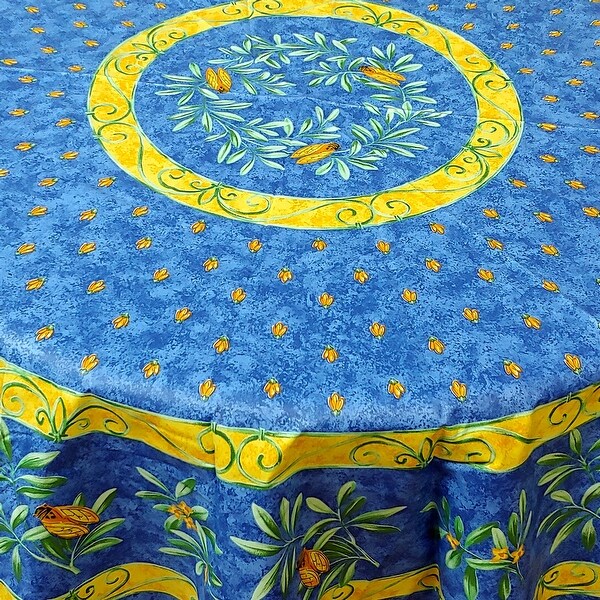 Wipeable French Spill Resistant Bees Print Acrylic Coated Tablecloth