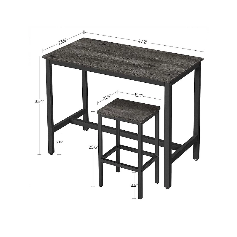 BreeBe Charcoal Gray Bar Table with 2 Bar Stools