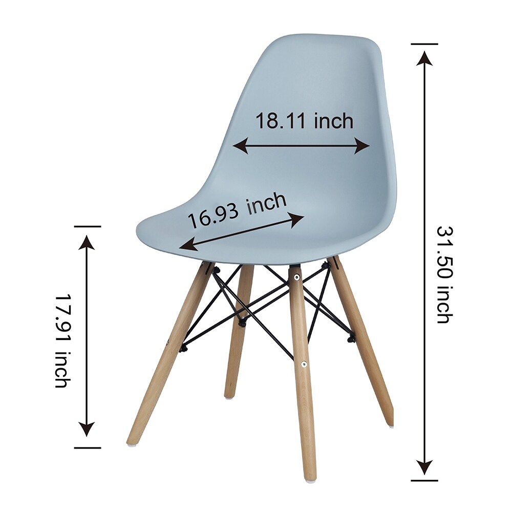 Armless plastic Side Dining Chair with Wood Legs Set of 2