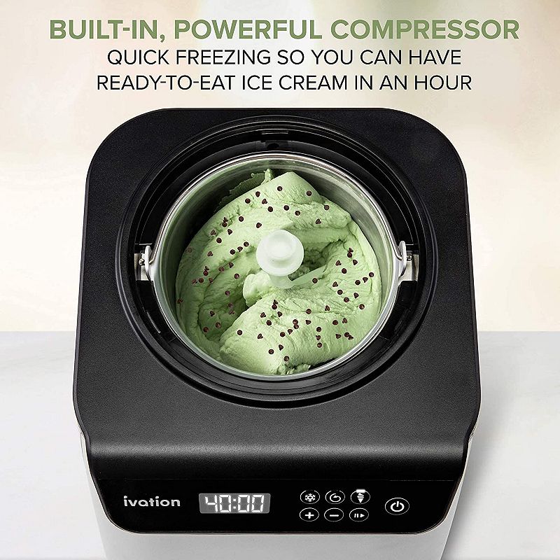 Ivation Automatic Ice Cream Maker Machine w/Built-in Compressor， 1.2 Qt Gelato Maker