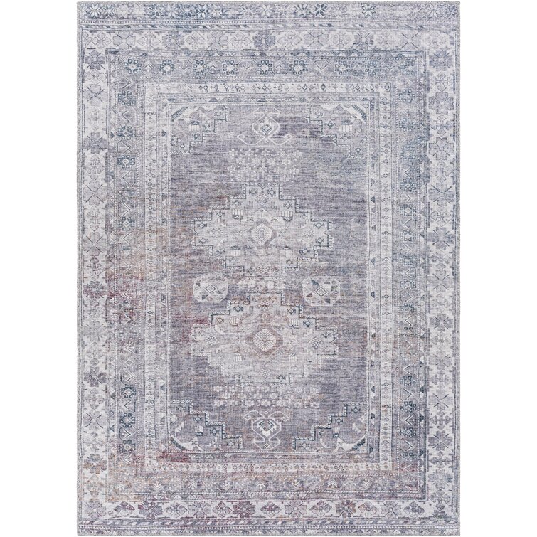 Agalia Machine Washable Oriental Charcoal/Gray Area Rug