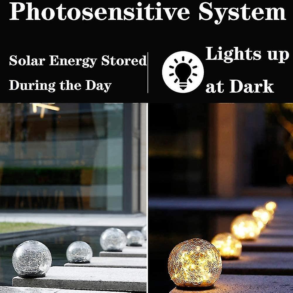 Garden Solar Lights， Cracked Glass Ball Waterproof Warm White Led For Outdoor Decor Decorations Pathway Patio