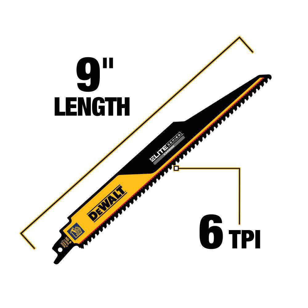 DW ELITE SERIES Reciprocating Saw Blade 1pk Carbide Tipped 9