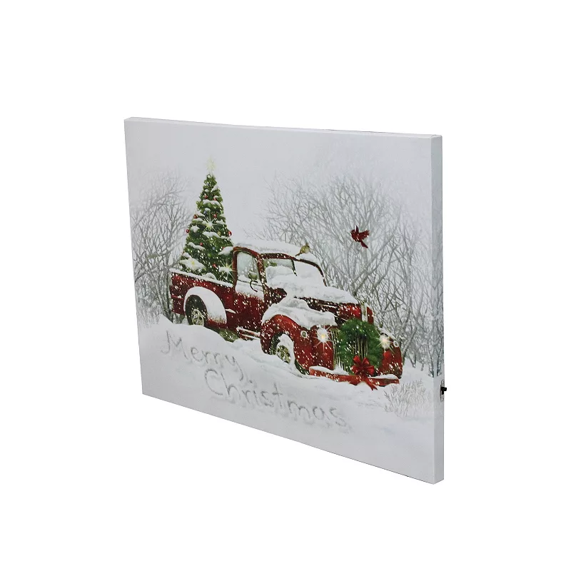 Northlight LED Fiber Optic Truck Tree Christmas Canvas Wall Art