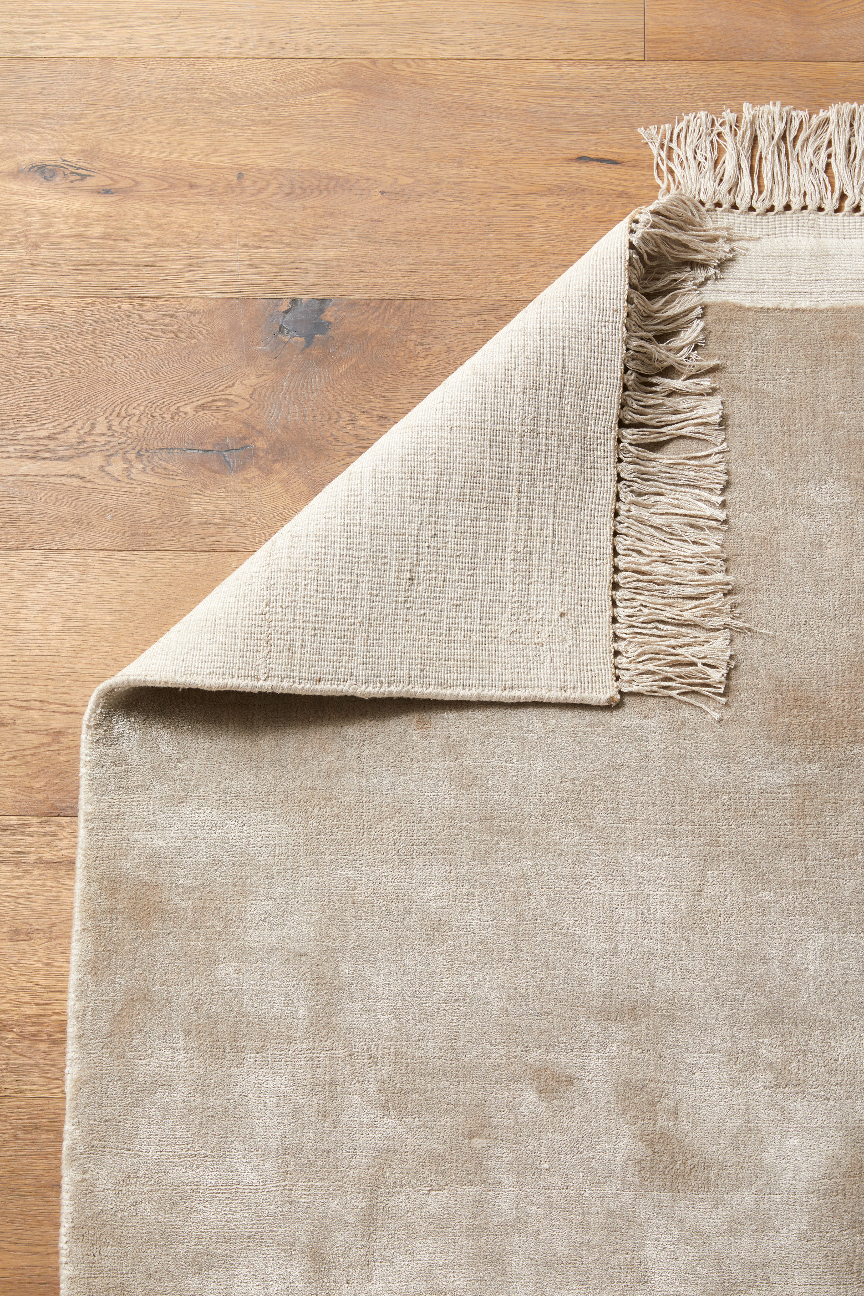 Filuca Shiny Beige Carpet with Fringes in Various Sizes