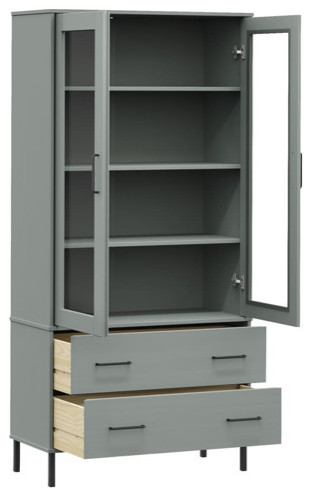 vidaXL Bookshelf Bookcase with Metal Legs Book Cabinet OSLO Brown Solid Wood   Transitional   Bookcases   by vidaXL LLC  Houzz