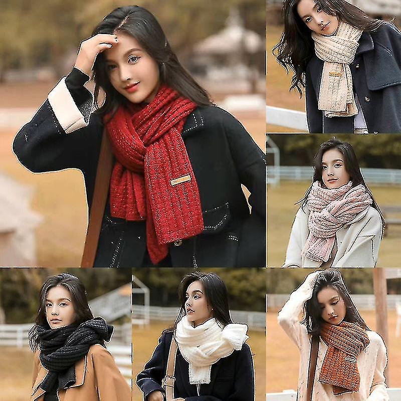 Women Scarf Solid Color Keep Warm Skin-friendly Woolen Yarn Knitted Winter Scarf For Outdoor Qinhai