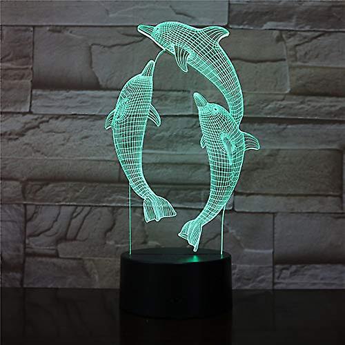 3d Dolphin Night Light 7 Color Change Led Table Desk Lamp Acrylic Flat Abs Base Usb Charger Home Birthday Xmas Kid Children Gift