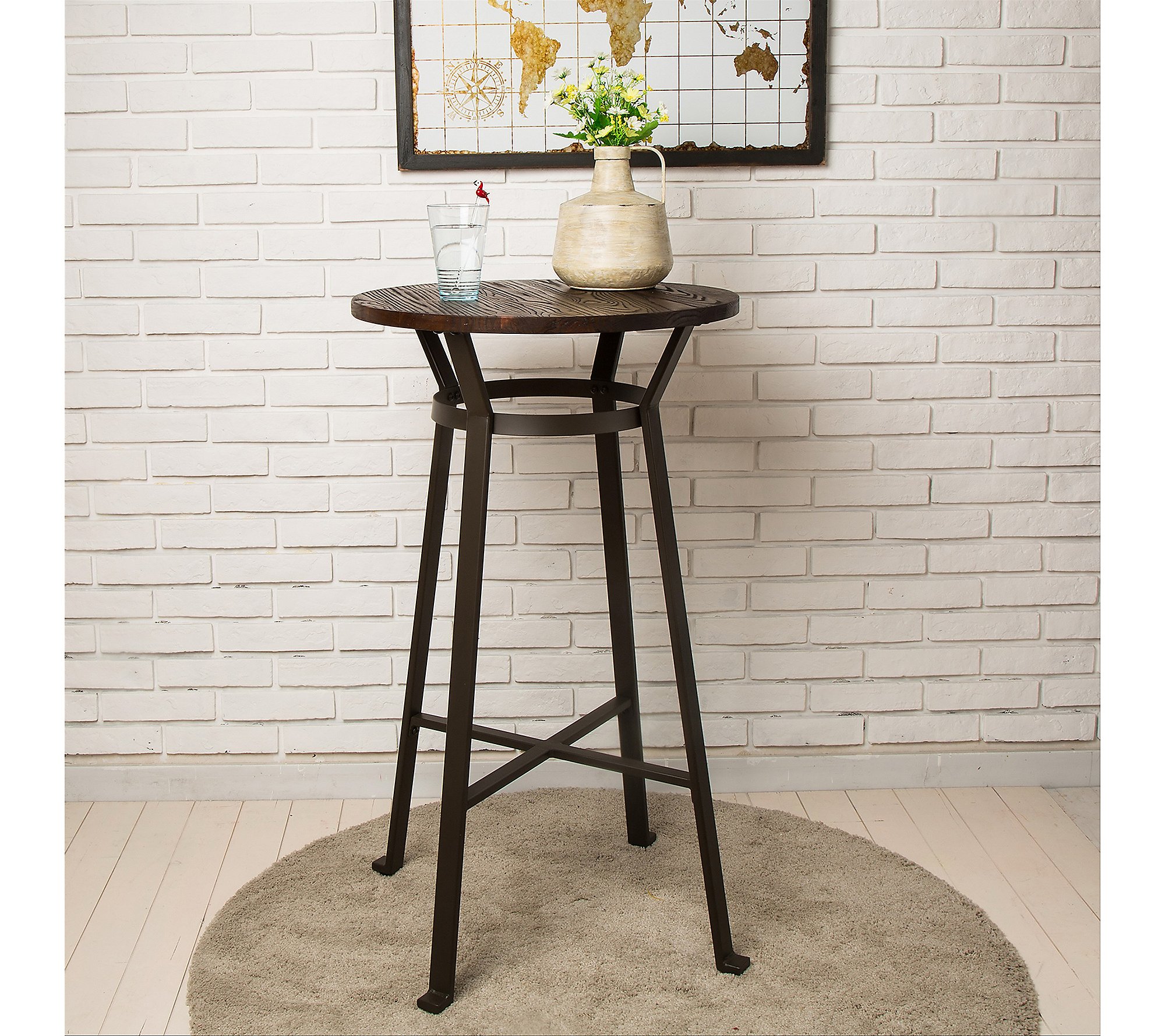 Glitzhome Rustic Steel Bar Table with Elm WoodRound Top