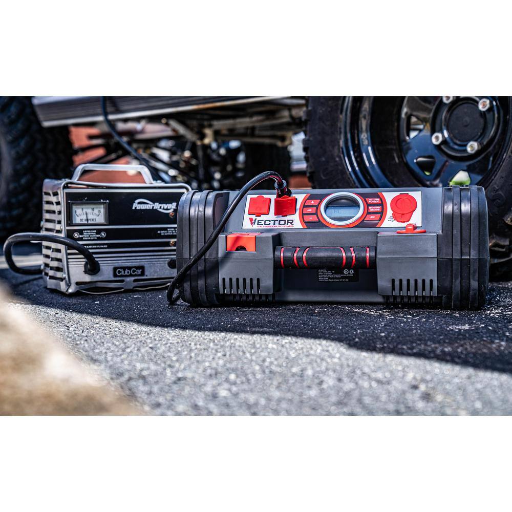 VECTOR 1200 Peak Amp Jump Starter Dual Power Inverter 120 PSI Air Compressor USB Charging Port Rechargeable PPRH5V