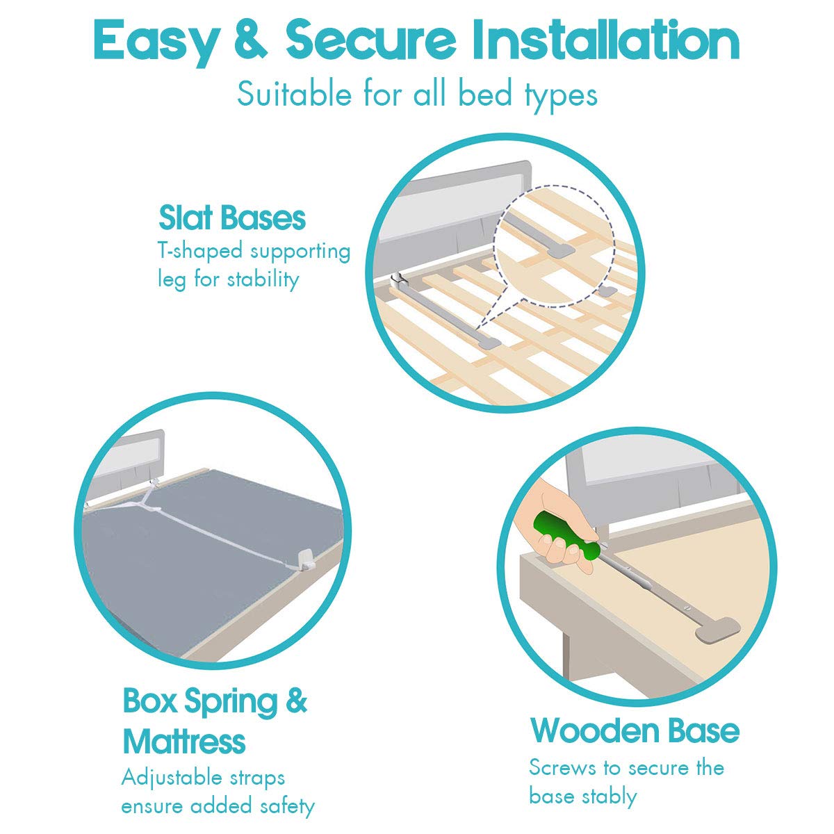 Bed Rails for Toddlers, 69 Inch Extra Long w/Safety Straps