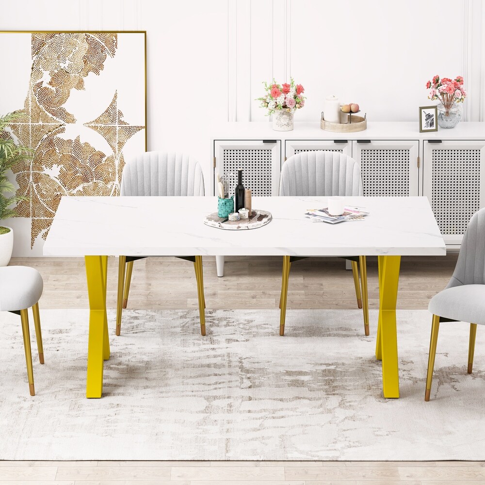 Square Dining Table with Printed Marble