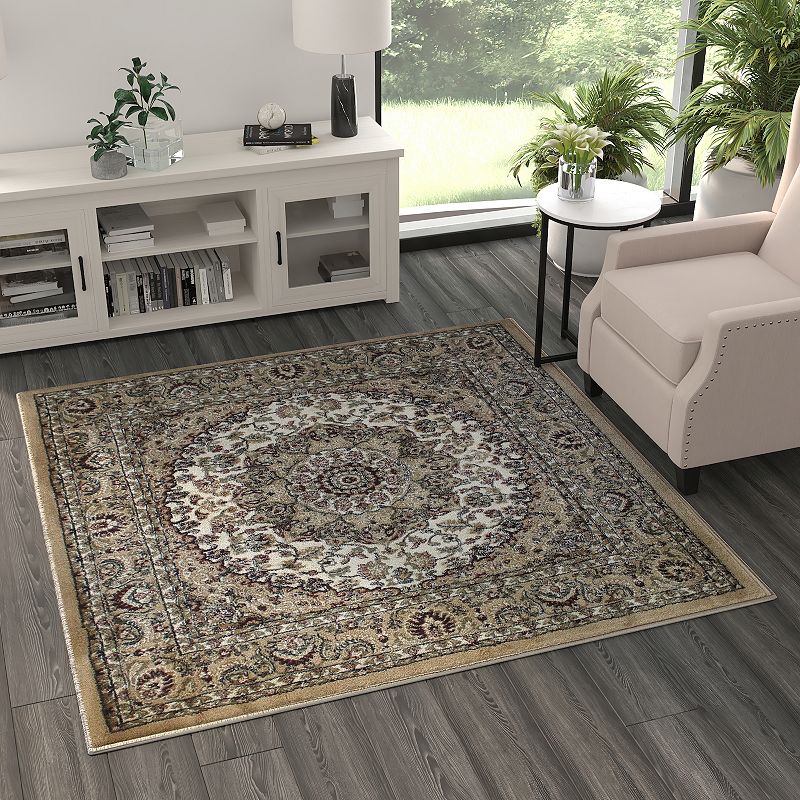 Masada Rugs Masada Rugs Bellagio Collection 5'x5' Traditional Square Area Rug in Ivory - Design B401