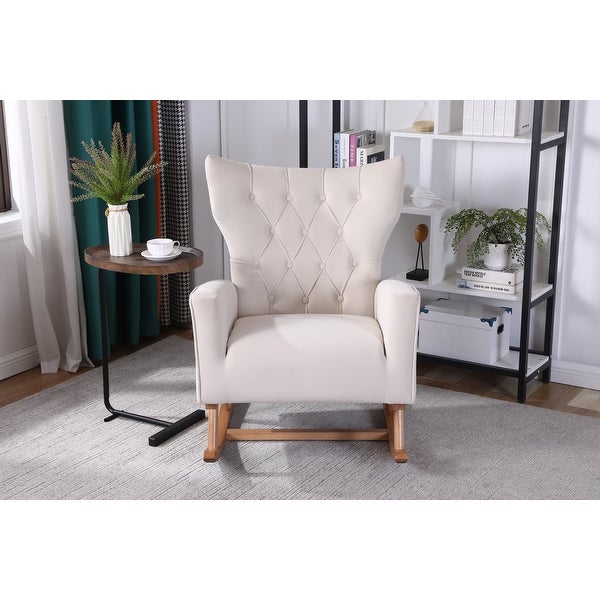 Velvet Tufted Rocking Chair High Back Accent Chair Padded Upholstered Arm Chair， Livingroom Single Sofa Lounge Chair Armchair