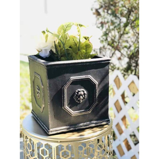 Wide Kante Lightweight Classic Square English Style Lion Head Concrete Outdoor Planter Pot Oil Rubbed Bronze