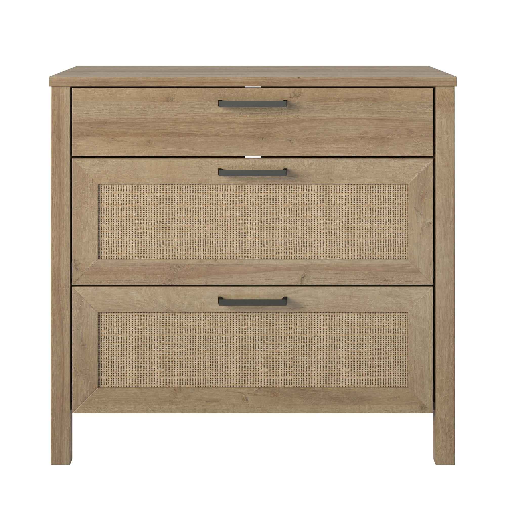 Queer Eye Wimberly 3 Drawer Dresser, Natural with Faux Rattan