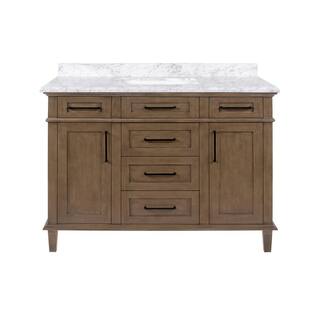 Home Decorators Collection Sonoma 48 in. W x 22 in. D x 34 in H Bath Vanity in Almond Latte with White Carrara Marble Top Sonoma 48AL