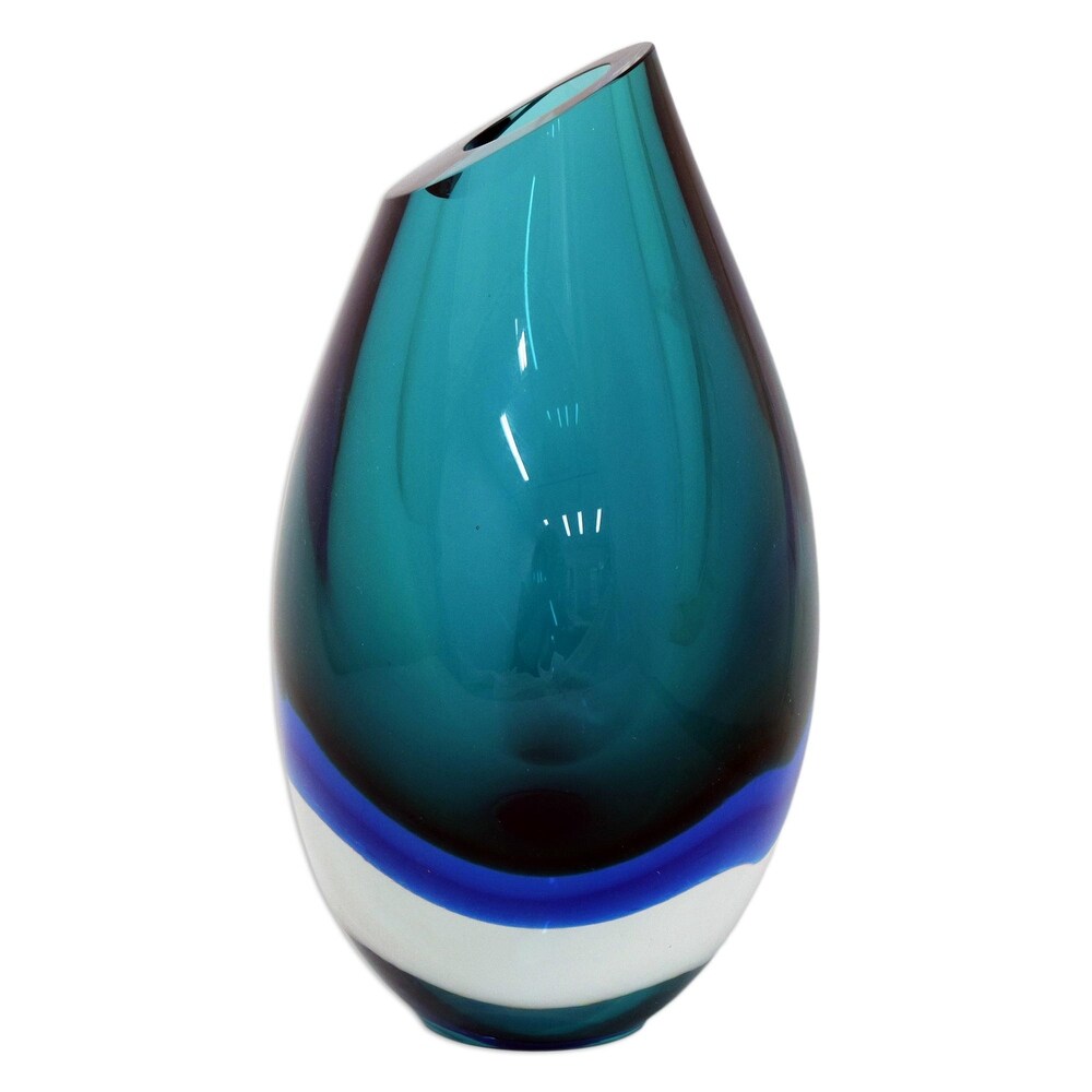 Novica Handmade Ocean Sigh Handblown Recycled Glass Vase (9.5 Inch)