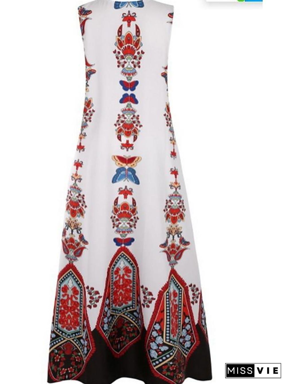 Women's Swing Dress Maxi long Dress - Sleeveless Tribal Summer V Neck Boho White Black Yellow Navy Blue Light Blue S M L XL XXL 3XL 4XL 5XL